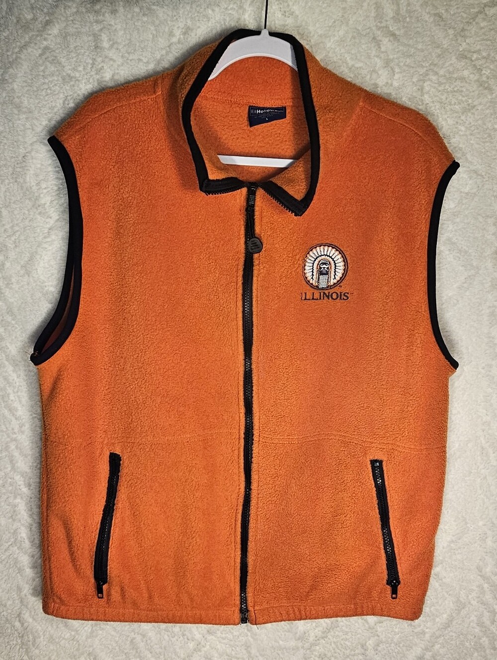 VTG • Illinois Fighting Illini Fleece Zip Up Vest • Embroidered Chief Illiniwek